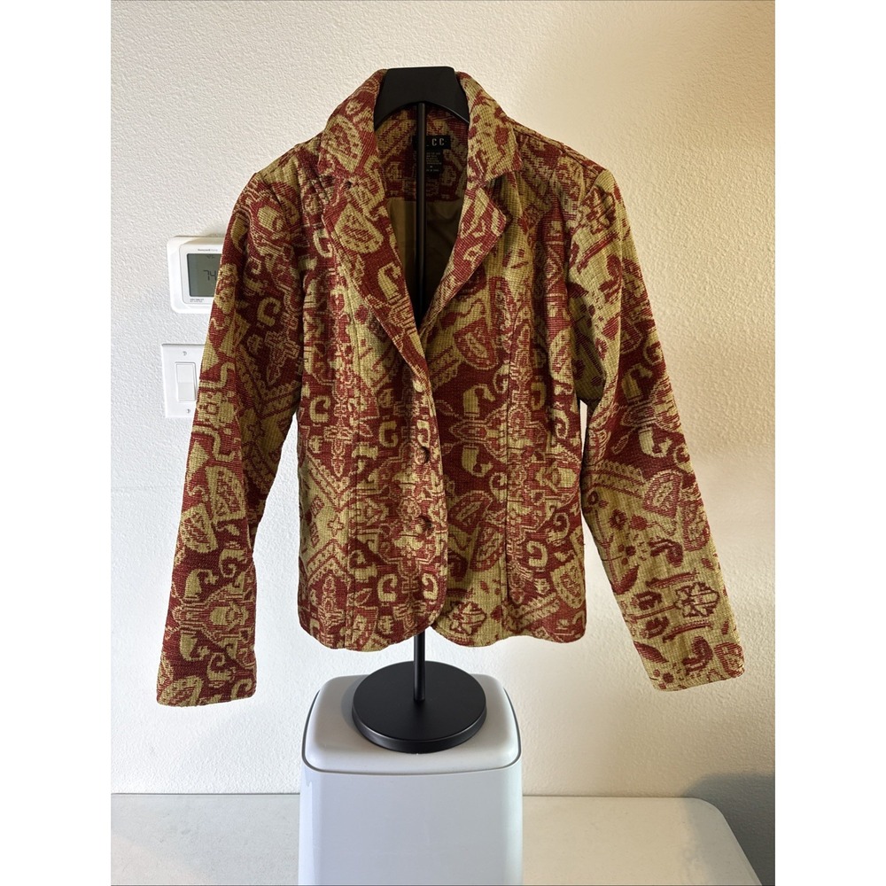 ELCC‎ Women's Floral Blazer Baroque Tapestry Red & Gold Size M
